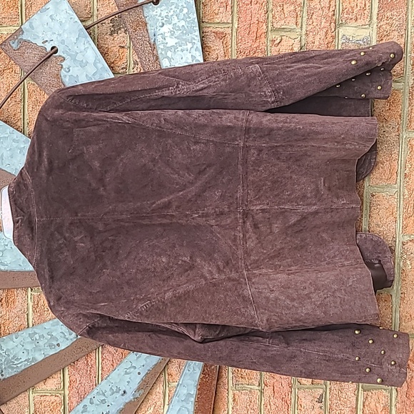 Terry Lewis Leather Jacket Brown Gold Studs Ladies sz 1X - Picture 7 of 7